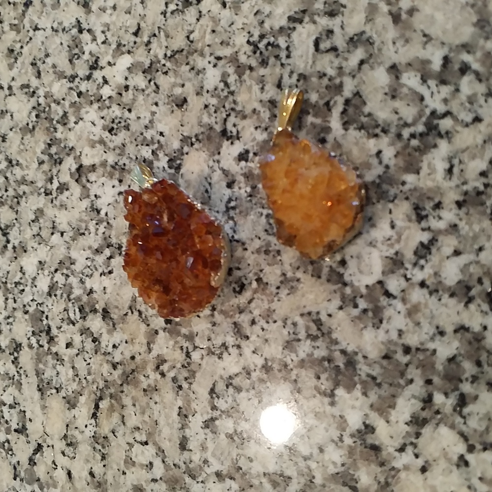 Pair of Natural Citrine Quartz Crystals Pendants